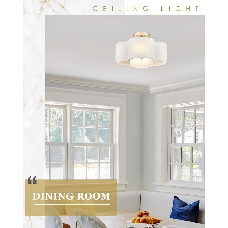Audickic Gold Semi Flush Mount Ceiling Lights, 14" 4-Light Ceiling