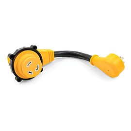Camco 55636 Power Grip 12" Dogbone with 90M/90F Locking Adapter - 15AM - 30AF, Yellow