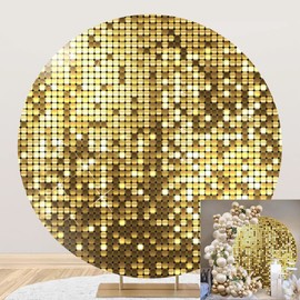 OERJU Gold Round Backdrop Cover Luxurious Not Glitter Sequin Background for Photography Polyester Golden Theme Baby Shower Birthday Wedding Party Circle Backdrop Cover Photo Studio Props 7.5x7.5ft