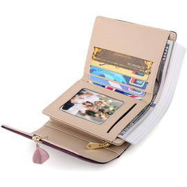 Charltu Women's Leather Purse Small Purse Women's Small Purse with Zip Coin Compartment Mini Purse with Many Compartments, Purple, Classic