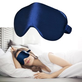 100% Mulberry Silk Sleep Mask, Ultra-Soft Light Blocking Eye Cover for Travel & Rest(NavyBlue)