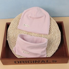 Paadiya Boomly Baby Knitted Hat + Loop Scarf Set Cotton Hat Soft Kids Fashion Beanie Hat Neck Warmer Collar Neckerchief Autumn Winter, pink, l