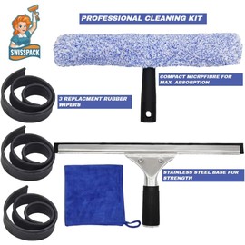 SWISSPACK WINDOW CLEANING KIT-1 Professional Window Cleaning Combo With Extra Refills (STAINLESS STEEL, ONE SIZE)