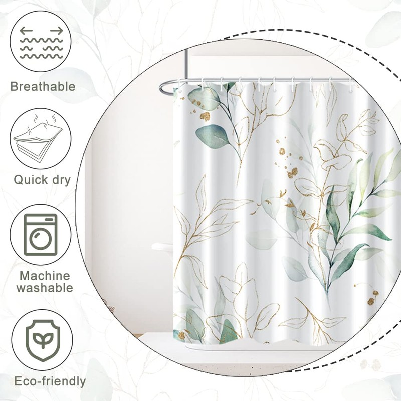 Stall Shower Curtain, Sage Green and Gold Eucalyptus Small Shower