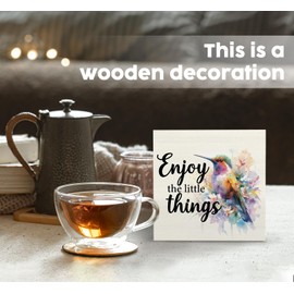 Nitelat Hummingbird Decor - Hummingbird Gifts For Women, Inspirational Wooden Box Signs, Enjoy The Little Things Motivational Wood Decoration Home Decor For Desk Table Shelf 5x5 Inch