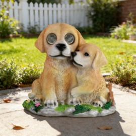Solar-Powered Puppy Garden Statue Resin Dog Figurine with LED Lights Outdoor Yard Patio Lawn Decor OrnamentColor: As picture, Size: One Size