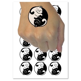 Yin and Yang Cats Curled Up Together Temporary Tattoo Water Resistant Fake Body Art Set Collection - 15 2" Tattoos (1 Sheet)