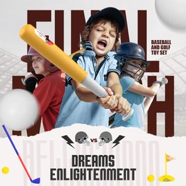 SMILESSKIDDO Tball Set and Golf Clubs for Toddlers 3-5 - T-Ball & Glof 2 in 1 Playset, Indoor & Outdoor Sport Toys | Gifts for Ages 3 4 5 6+ Year Old Kids Boys and Girls