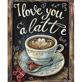 MaiYiYi Coffee Latte Diamond Painting Kits 5D Full Round Diamond Painting by Numbers I Love You a Latte Diamond Painting Dots Kit Kitchen Wall Decor for Adult Coffee Latte Lovers (12 x 16 inches)