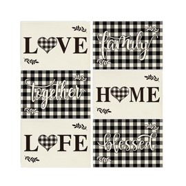 Artoid Mode Love Family Together Home Buffalo Plaid Placemats Set of 6,12x18 Inch Seasonal Table Mats for Party Kitchen Dining Decoration
