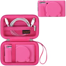 Canboc Case for Canon PowerShot SX740 SX730 HS Digital Camera, 1* Hard Carrying Case + 1* Soft Silicone Protective Cover with Removable Lens Cover, Rosered (Case Only)