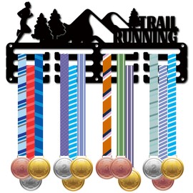 CREATCABIN Trail Running Medal Holder Display Medal Hangers Rack Sports Metal Hanging Awards Iron Small Mount Decor Awards for Wall Home Badge Race Gymnastics Swimming Medalist Black 11.4 x 5.1 Inch