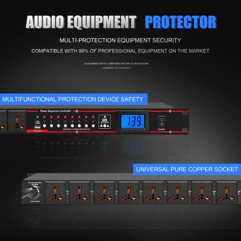 Micfuns Pro Audio 10 Outlet Power Conditioner,8 Independent Switch Conditioner,