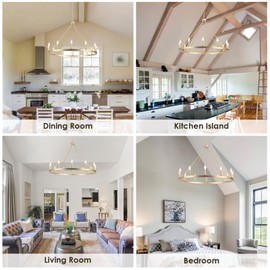 YCZHCC 12 Lights Wagon Wheel Chandelier, 38 in Gold Round Rustic Farmhouse Chandelier Dining Room Light Fixture, Industrial Vintage Pendant Light for Kitchen Island Living Room Foyer Entryway Bedroom