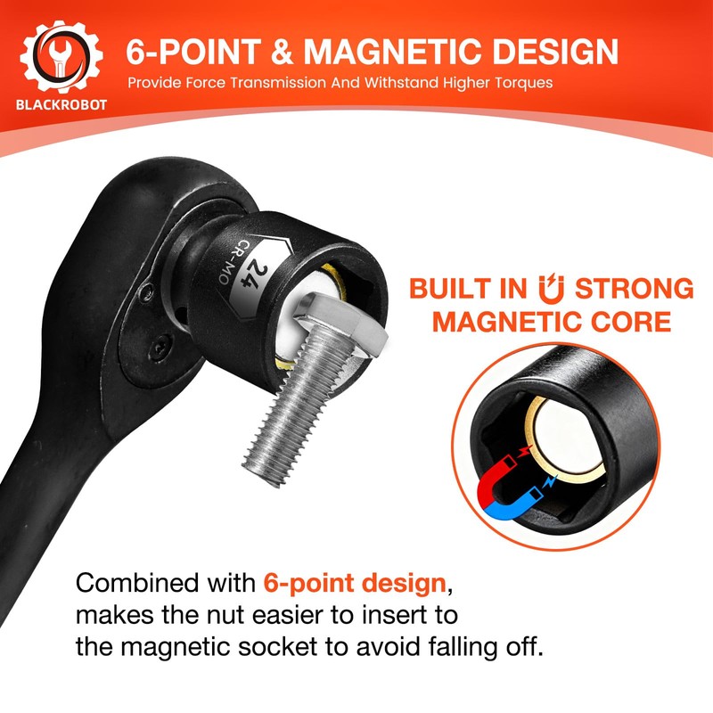 BLACKROBOT 1/2" Drive Magnetic Impact Socket Set, 15-Piece Shallow Socket
