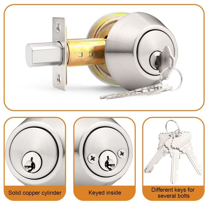 Probrico 2 Pack Satin Brushed Nickel Double Cylinder Deadbolt Lock,