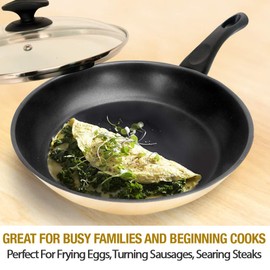 HOMICHEF Nonstick Frying Pan Set of 2 (9.5 & 11 Inch) with Glass Lids - Skillet & Omelet Pan Cookware Set, Nickel Free Stainless Steel, Induction Compatible