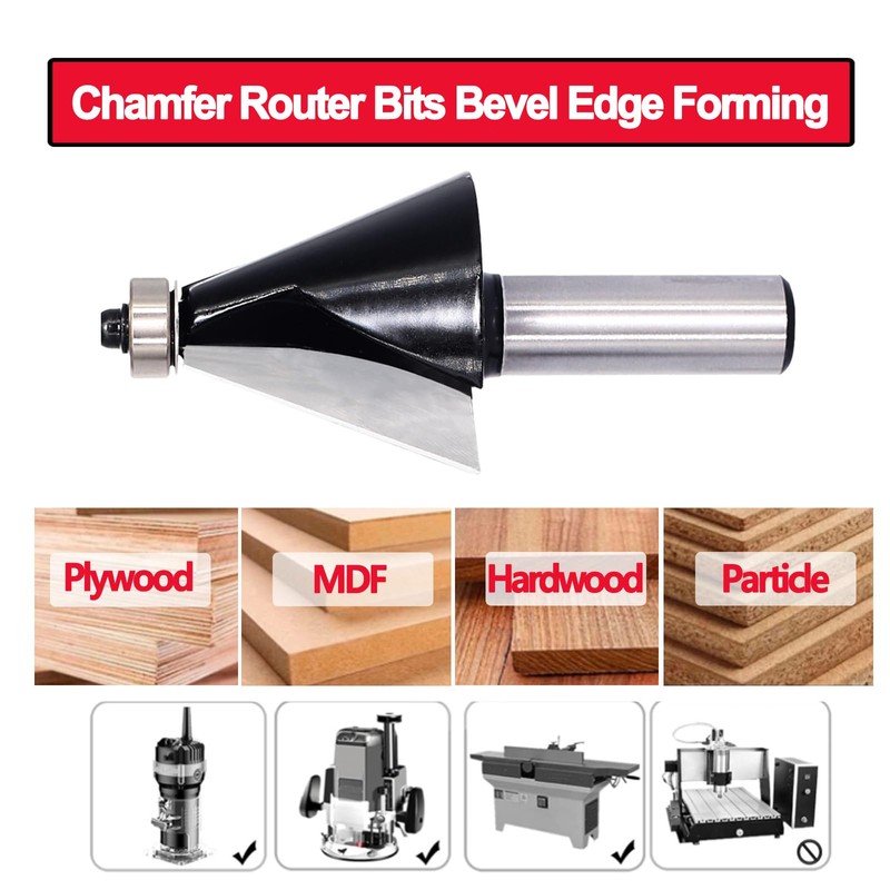 Chamfer Router Bit 1/2 Shank, 20° Degree Carbide 2-Flute Chamfer