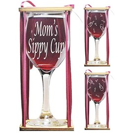 Mom's Sippy Cup Stemmed Wine Glass with Charm and Presentation Packaging