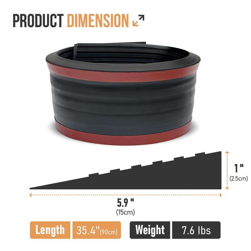 1" Rise Threshold Ramp, 35.4" Wide Natural Rubber Door Ramp