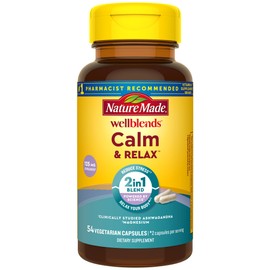 Nature Made Wellblends Calm & Relax, Ashwagandha 125mg, Magnesium 300 mg, 54 Vegetarian Capsules