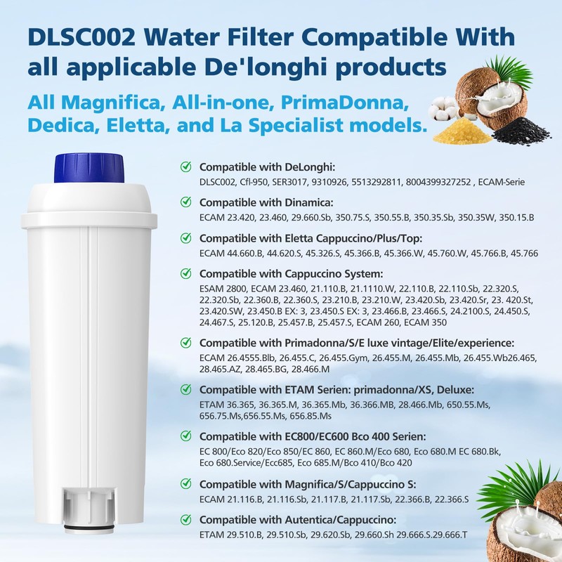 DLSC002 Water Filter Replacement Compatible With Delonghi Coffee Machine Filter