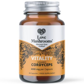 Love Mushrooms - Organic Cordyceps Capsules - 15,000mg - Cordyceps Mushroom Supplement for Endurance and Energy Boost - Vegan and Made in The UK - Natural Colours and Flavours - 30 Capsules