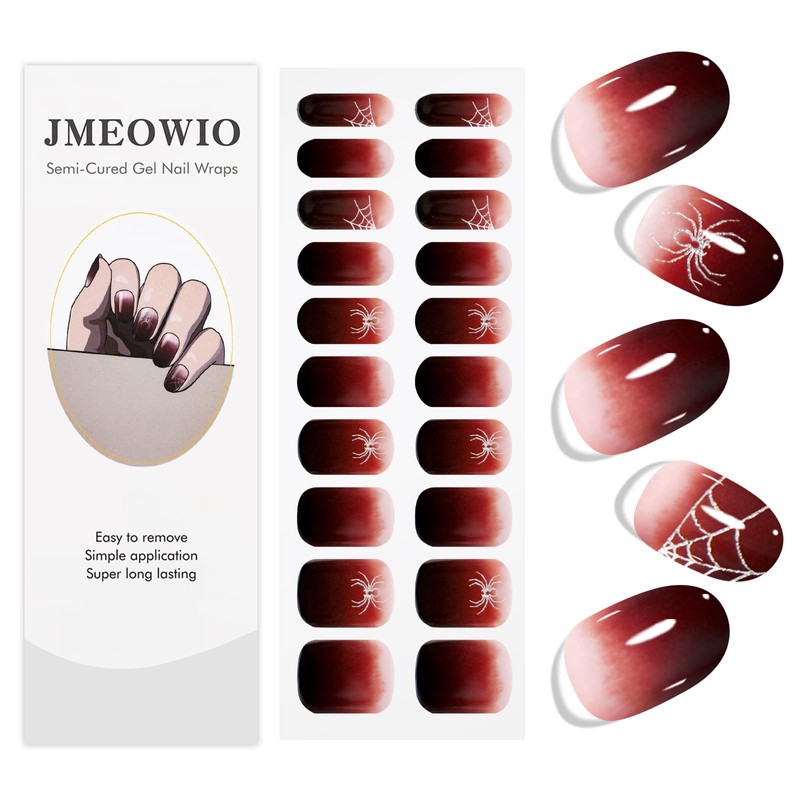 JMEOWIO Halloween Gradient Semi Cured Gel Strips Wraps Nail Art