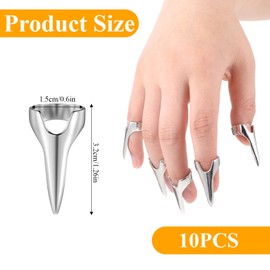 10 Pcs Full Finger Set Claws Rings, Retro Metal Claw Nails, Nail Rings for Hair Braiding Supplies Cosplay Nail Art Holiday Party