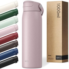 KIVY Stainless Steel Water Bottle 1 Litre with Straw - Thermos Flask 1 Litre Dishwasher Safe - Water Bottle Gym & Fitness - Thermal Water Bottles Sports - Water Bottle Stainless Steel Insulated