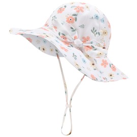 Baby Girl Sun Hat UPF 50+ Cute Baby Sun Hat Summer Beach Baby Girl Hats Sun Protection Toddler Infant Sun Hat Flower 12-24 Months