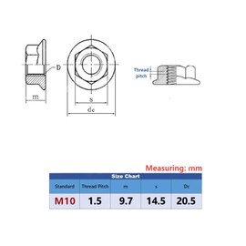 YuGtcen 30pcs M10 x 1.5mm Flange Nut Thread Hardware Nuts, 304 Stainless Steel Serrated Flange Metric Hex Flange Nuts Bright Finish Zinc Plating Black