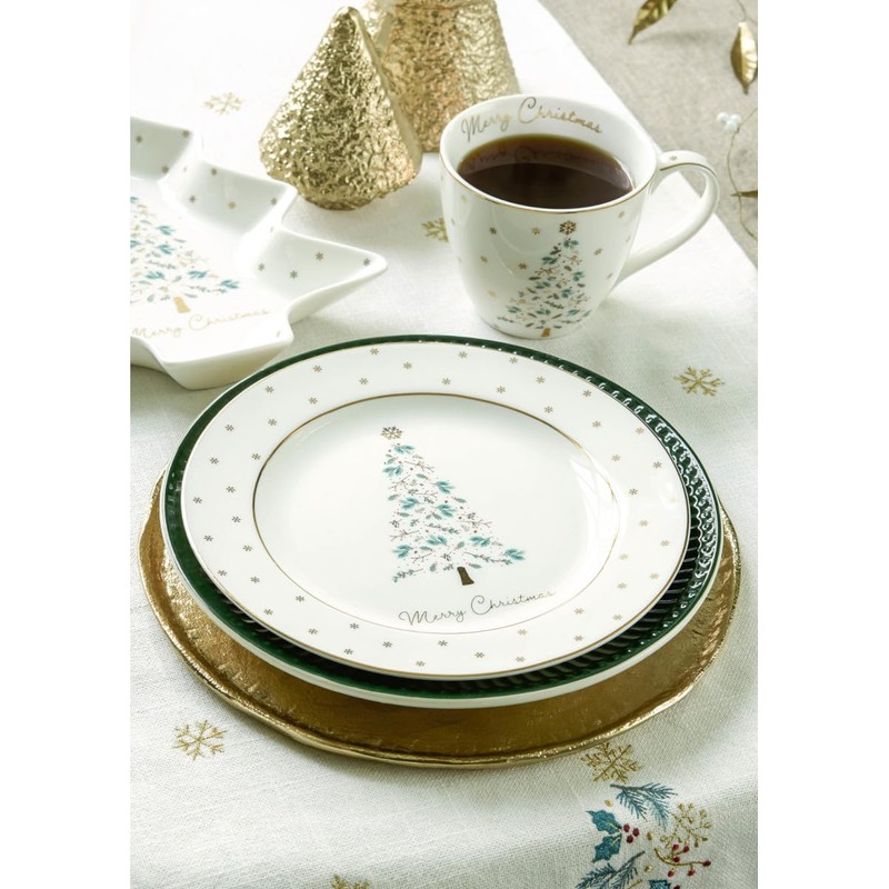GreenGate Lucie Xmas Table Runner White with Fir Trees Embroidered
