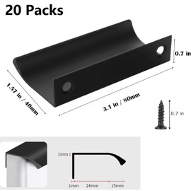 WIYYAN 20 Pcs Black Finger Edge Pull Cabinet Handles 3.1" Modern Style Cabinet Pulls for Kitchen Drawer, Aluminum Back Mount Drawer Pulls 80mm Hidden Furniture Drawer Handles for Door Pulls