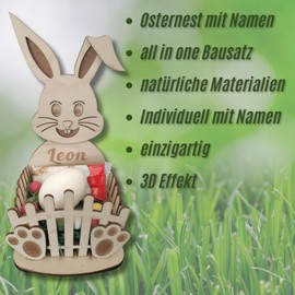 Personalisiertes Osternest-Bausatz aus Sperrholz – Individuell mit Namen graviert | DIY Osterkorb zum Selbstbauen | Inkl. Holzleim & Holzwolle | Perfektes Ostergeschenk für Kinder & Erwachsene