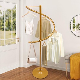 QUEMARQUE Spiral Rotating Clothing Rack, 38 Ball Heavy Duty Metal Garment Rack, 360°Rotatale Metal Freestanding Clothes Hanger With Sturdy Base For Retail Boutique Bedroom (Gold)