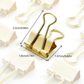 Pack of 100 Foldback Clips Metal Clips Gold Document Clips 19 mm Paper Clips Metal Binder Clips Small Binder Clips Foldback Clips Folder Clips Closure Clips for Office, School