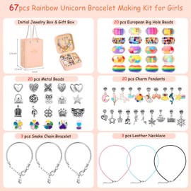 Charm Bracelet Making Kit for Girls 3-12, Kids Jewelry Making Kit 66Pcs Jewelry Kits for Girls Ages 8-12 Jewelry Maker Craft Necklace Birthday Christmas Gifts with Initial Jewelry Organizer Box - S