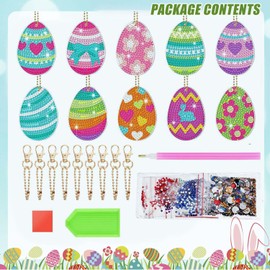 Pack of 10 Diamond Painting Easter Egg Set, Diamond Painting Children, Diamond Painting Key Ring, Easter Crafts, Diamond Painting Spring, Easter Crafts, Children, 5D DIY Diamond Painting Set
