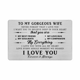FALOGI To My Gorgeous Wife Gifts Engraved Wallet Card, Wife Birthday Card, Anniversary Card for Her, I Love You Gifts for Her, Valentines, Mothers Day