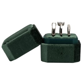 Giftop Cut-Edge Octagon Velvet Ring Box Storage 3 Slots for Wedding Ceremony Proposal Engagement Birthday (Green)