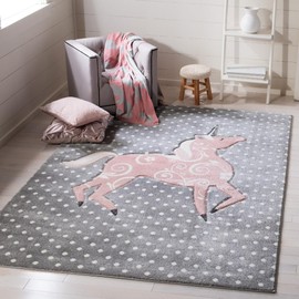 SAFAVIEH Carousel Kids Collection Area Rug - 5'3" x 7'6", Grey & Ivory & Pink, Non-Shedding & Easy Care, Ideal for High Traffic Areas for Boys & Girls in Playroom, Nursery, Bedroom (CRK163G)