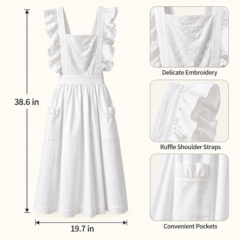 Women's Lace Bib Apron for Cooking – Ruffled Cotton-Polyester Pinafore