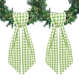 Ftuuo 2pcs Wreath Sash for Front Door Green Buffalo Plaid Seersucker Wreath Satin Sash Burlap Garland Ribbon Accessories for Wreath Yard Doorway Indoor Outdoor Bridal Shower Home Decor,5.1 x 54.3