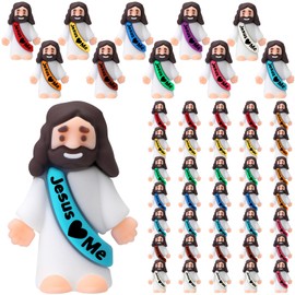 Bememo 50 Pcs Little Jesus Figures Original Design Rubber Mini Jesus Toys for Hide and Seek Religious Party Favors Easter Egg Stuffers Sunday School Craft Baptism Gifts(Jesus Love Me)