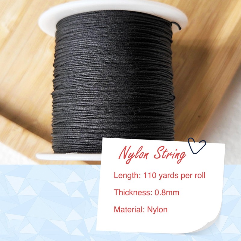 Nylon String for Bracelets, 0.8mm Black Threads for Jewelry Making,