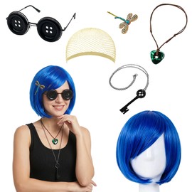 5Pcs Blue Wig for Women Halloween Women Cosplay Costume