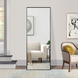 NeuType Full Length Dressing Mirror with Standing Holder 59"x20" Large Rectangle Bedroom Floor Mirror Wall-Mounted Mirror Hanging Leaning (Black)