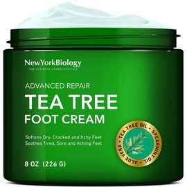NEW YORK BIOLOGY THE ULTIMATE COSMECEUTICALS New York Biology Tea Tree Oil Foot Cream for Dry Cracked Feet, Athletes Foot, Nail Fungus, Jock Itch, Ringworm, Cracked Heels and Itchy Skin - Foot Cream - 8 oz