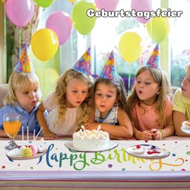 Table Runner Birthday – Colourful Happy Birthday Tablecloth – Decoration Good Birthday Table Runner Table Suitable for Children's Birthday Party Decoration of Boys and Girls (White)